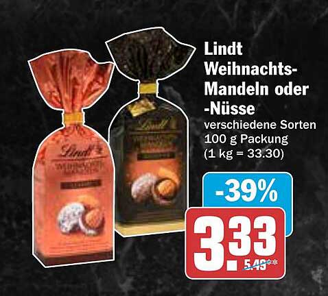 Lindt Weihnachts-Mandeln oder -Nüsse 100 g Packung