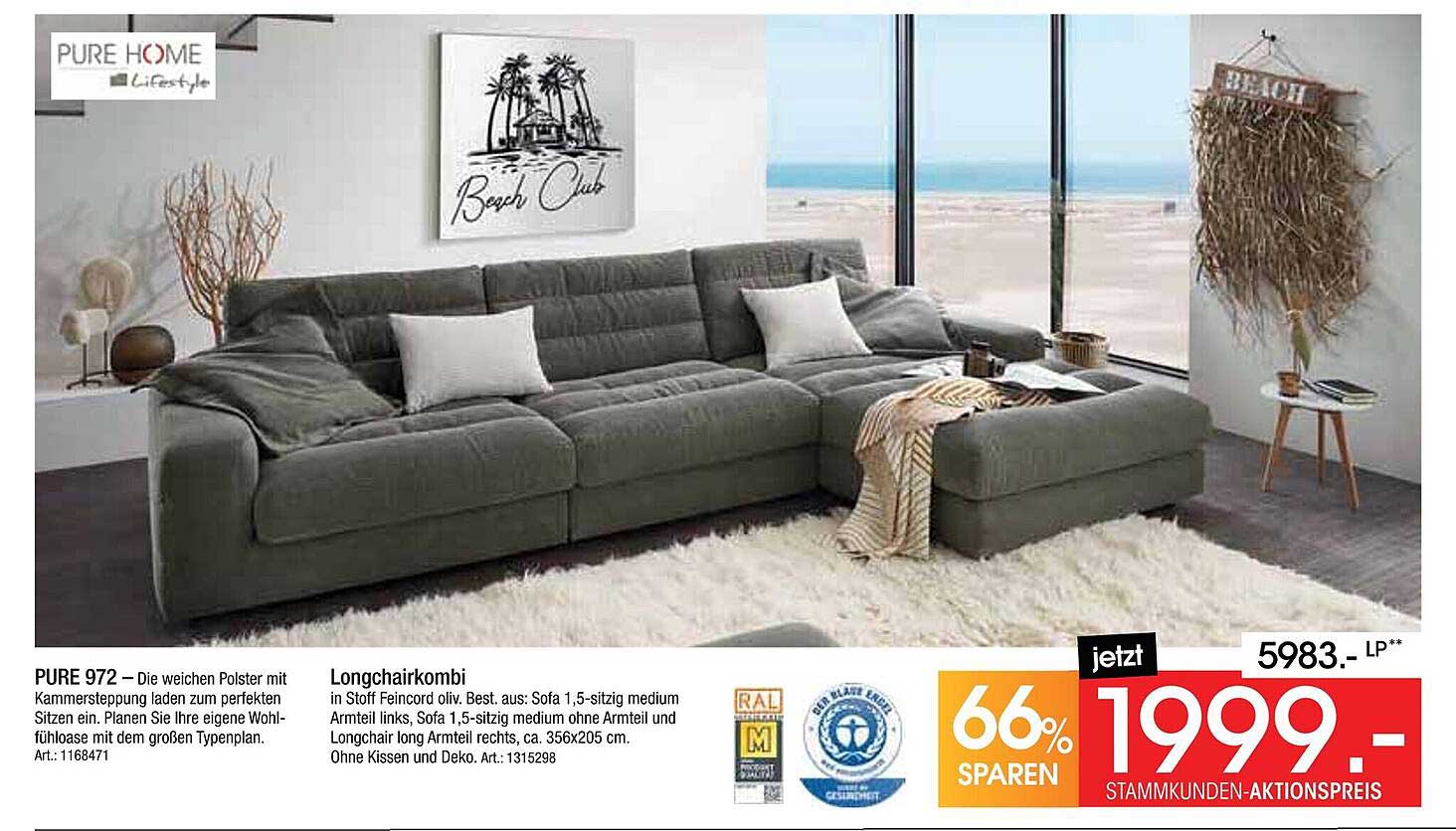 Longchairkombination PURE 972 – Eleganz trifft Komfort