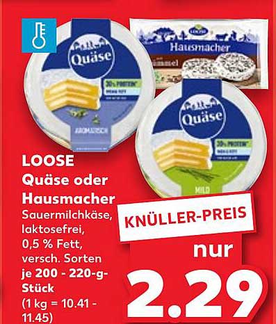 LOOSE Quäse oder Hausmacher Sauermilchkäse, laktosefrei, 0,5 % Fett