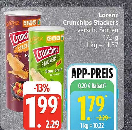 Lorenz Crunchips Stackers versch. Sorten 175 g