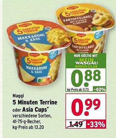 Maggi 5 Minuten Terrine oder Asia Cups, verschiedene Sorten, 41-75-g-Becher