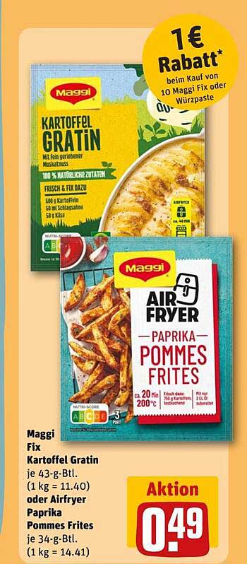 Maggi Kartoffel Gratin und Airfryer Paprika Pommes Frites
