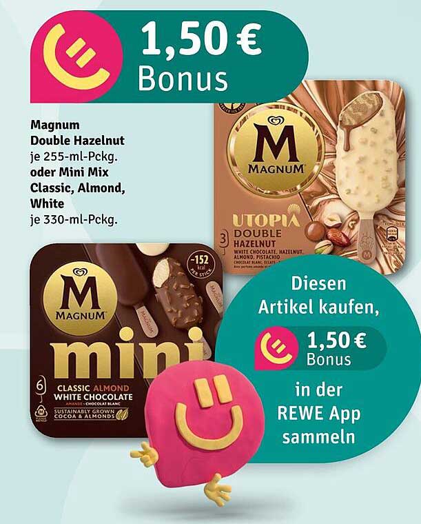 Magnum Double Hazelnut oder Mini Mix Classic, Almond, White - 1,50 € Bonus