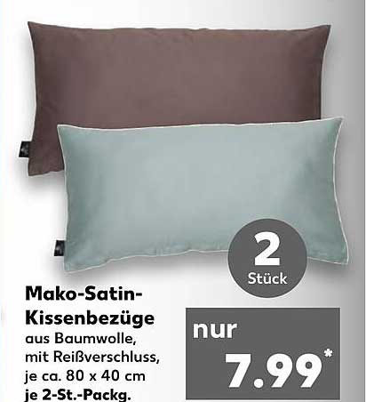 Mako-Satin-Kissenbezüge aus Baumwolle, 2 Stück im Set