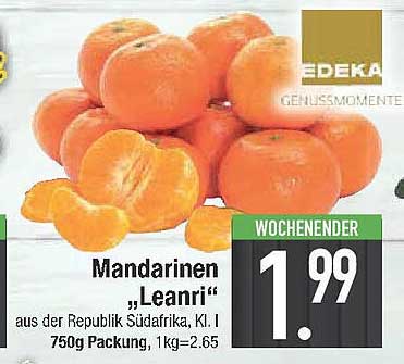 Mandarinen „Leanri“ aus der Republik Südafrika, Kl. I