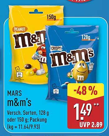 MARS m&m's verschiedene Sorten, 128 g oder 150 g