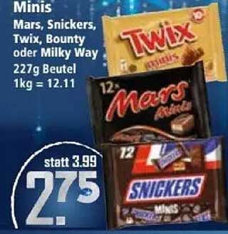 Mars, Snickers, Twix, Bounty oder Milky Way Minis 227g Beutel