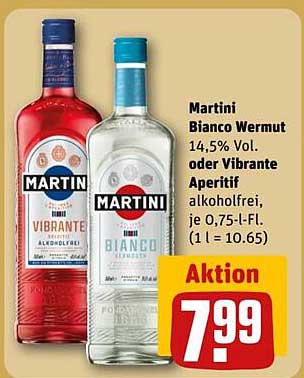Martini Bianco Wermut oder Vibrante Aperitif 0,75 l für 7,99 €