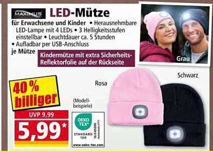 MAXIMUS LED-Mütze für Erwachsene und Kinder