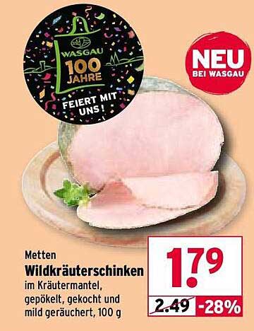 Metten Wildkräuterschinken im Kräutermantel, gepökelt, gekocht und mild geräuchert, 100 g
