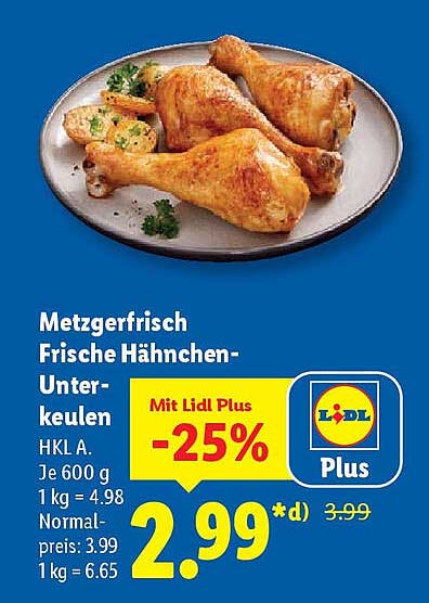 Metzgerfrisch Frische Hähnchen-Unterkeulen HKL A