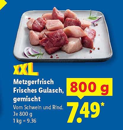 Metzgerfrisches Frisches Gulasch, gemischt – 800 g