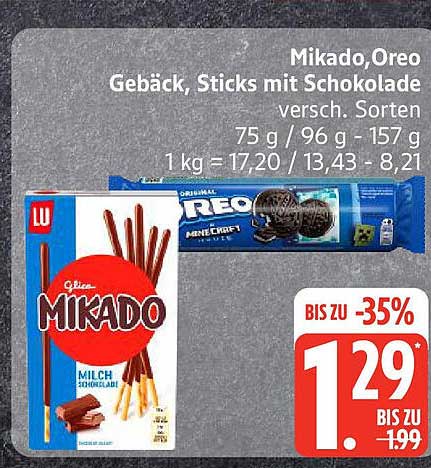 Mikado und Oreo Gebäck, Sticks mit Schokolade, verschiedene Sorten