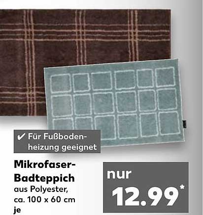 Mikrofaser-Badteppich aus Polyester, ca. 100 x 60 cm je