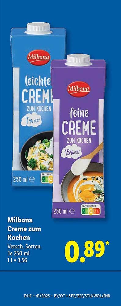 Milbona Creme zum Kochen - verschiedene Sorten
