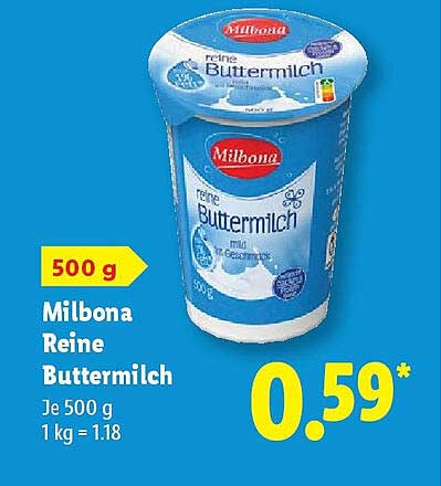 Milbona Reine Buttermilch 500 g