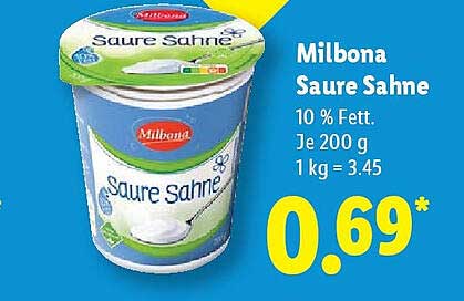 Milbona Saure Sahne 10 % Fett - 200 g