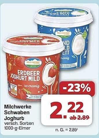 Milchwerke Schwaben Joghurt - Erdbeer mild und andere Sorten im 1000-g-Eimer