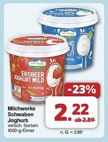 Milchwerke Schwaben Jogurt verschiedene Sorten 1000-g-Eimer