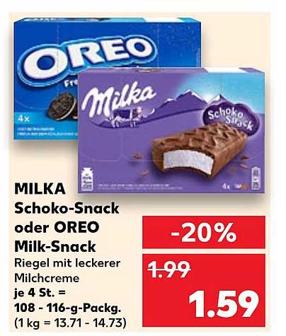 MILKA Schoko-Snack oder OREO Milk-Snack - 20% Rabatt