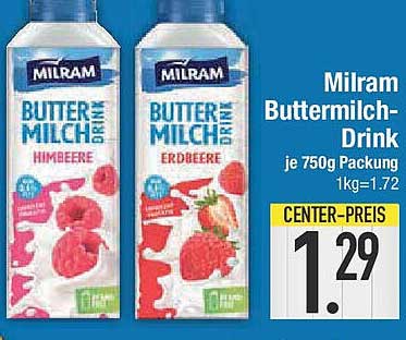 Milram Buttermilch-Drink 750g - Himbeere und Erdbeere