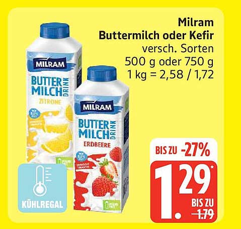 Milram Buttermilch oder Kefir - verschiedene Sorten