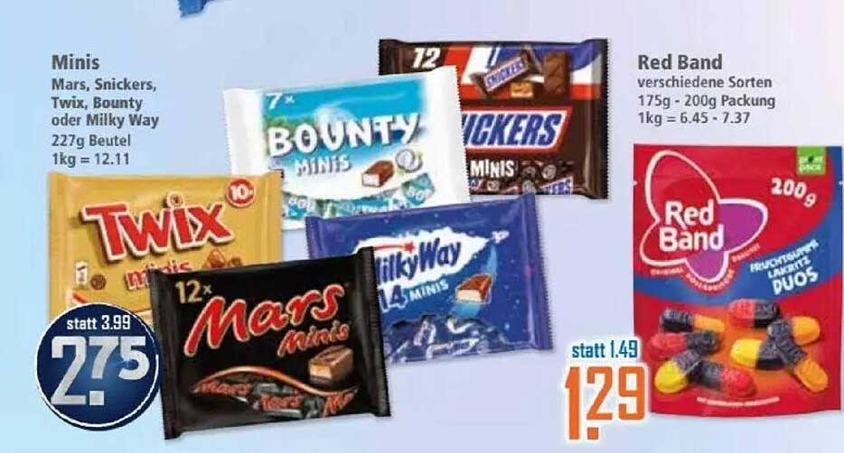Minis: Mars, Snickers, Twix, Bounty oder Milky Way – 227g Beutel