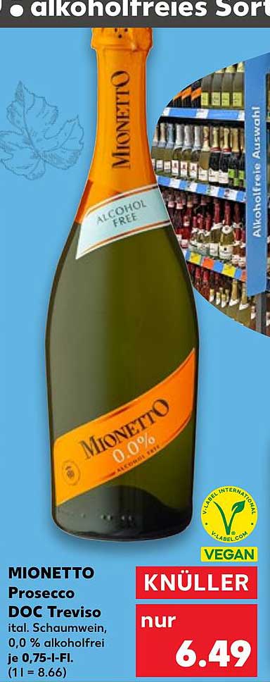 MIONETTO Prosecco DOC Treviso 0,0% alkoholfrei 0,75 l