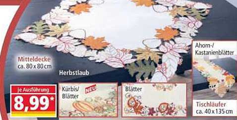 Mitteldecke Herbstlaub ca. 80 x 80 cm