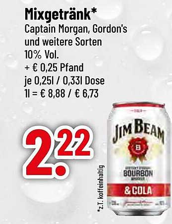 Mixgetränk* - Captain Morgan, Gordon's und weitere Sorten 10% Vol.