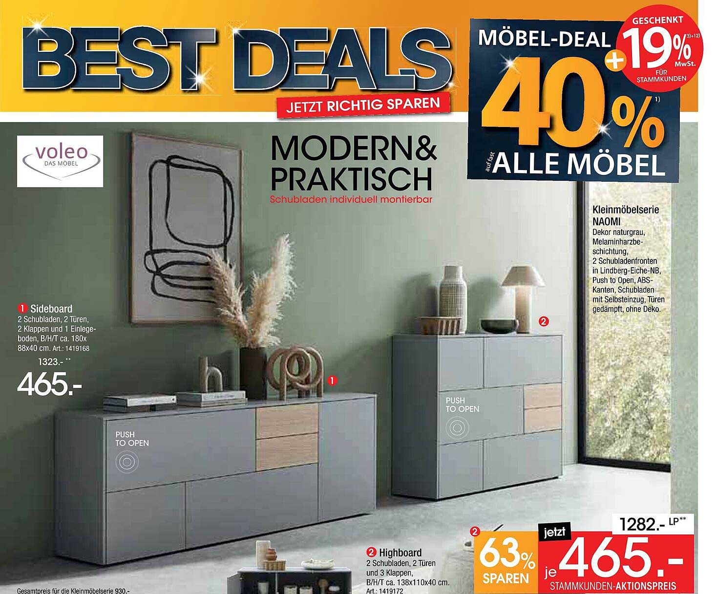 MODERN & PRAKTISCH – Sideboard und Highboard aus der Kleinmöbelserie NAOMI