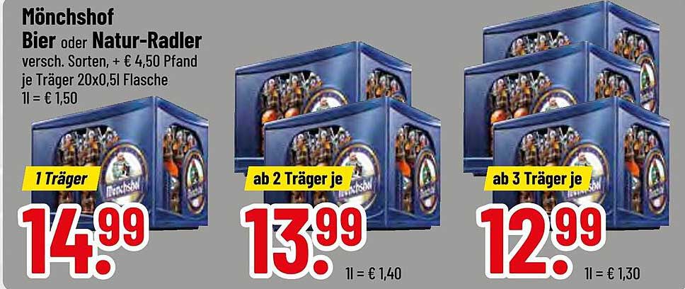 Mönchshof Bier oder Natur-Radler - verschiedene Sorten