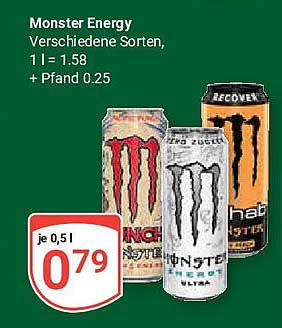 Monster Energy - Verschiedene Sorten, 1l für 0,79 €