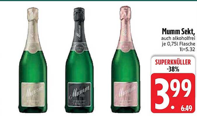 Mumm Sekt, auch alkoholfrei je 0,751 Flasche
