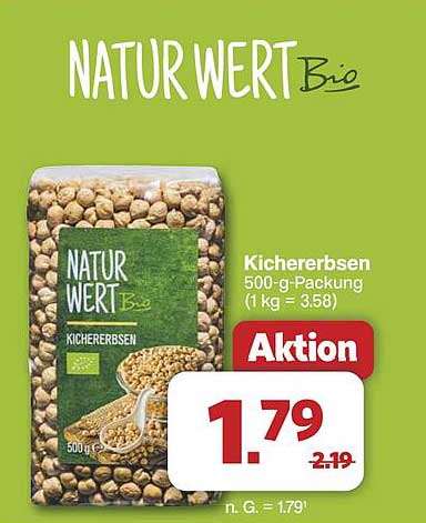 NATUR WERT Bio Kichererbsen 500-g-Packung