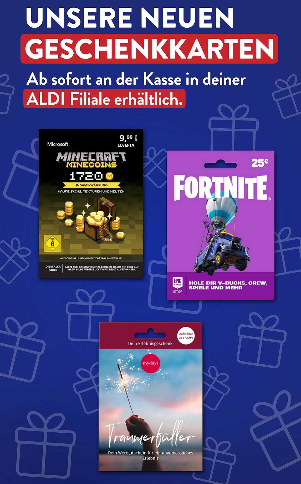 Neue Geschenkkarten: Minecraft, Fortnite und mehr