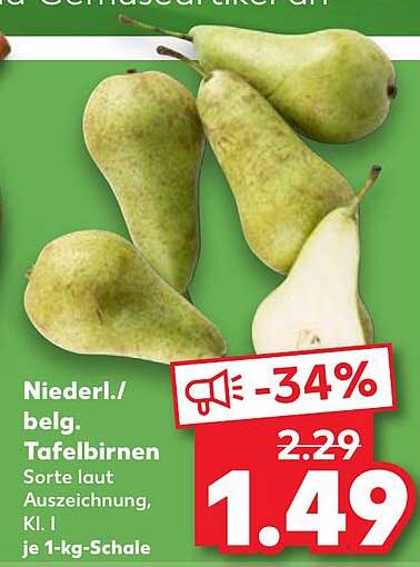 Niederländische Tafelbirnen, Klasse I, je 1-kg-Schale