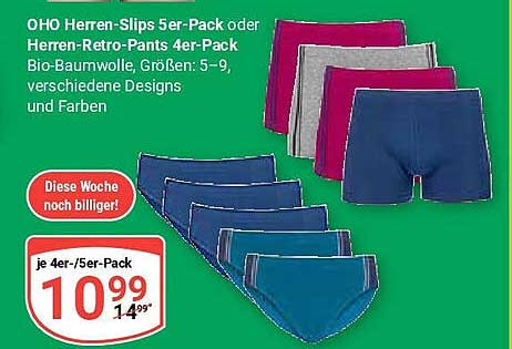 OHO Herren-Slips 5er-Pack oder Herren-Retro-Pants 4er-Pack