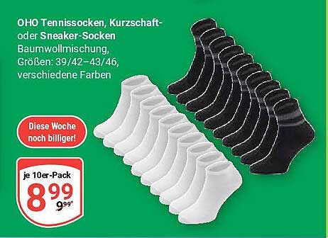 OHO Tennissocken, Kurzschaft- oder Sneakersocken im 10er-Pack