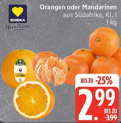Orangen oder Mandarinen aus Südafrika, Kl. I, 1 kg