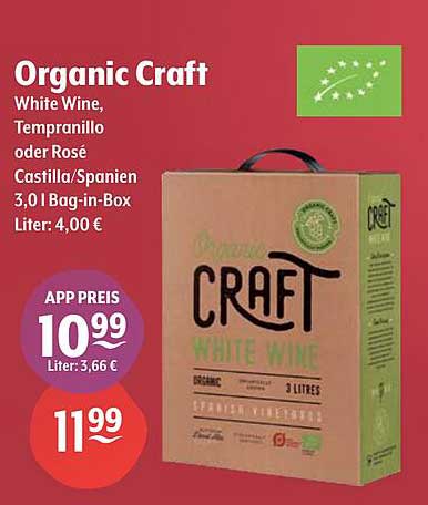 Organic Craft: Weißwein, Tempranillo oder Rosé aus Castilla/Spanien, 3,0 l Bag-in-Box