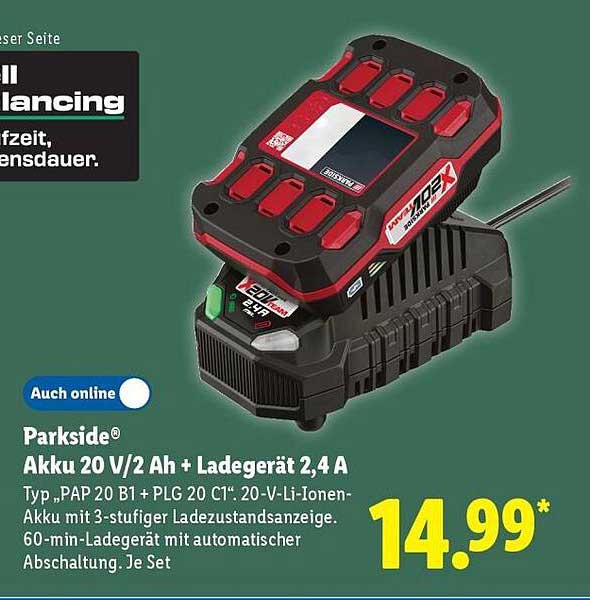 Parkside® Akku 20 V/2 Ah + Ladegerät 2,4 A