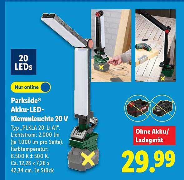 Parkside® Akku-LED-Klemmleuchte 20 V