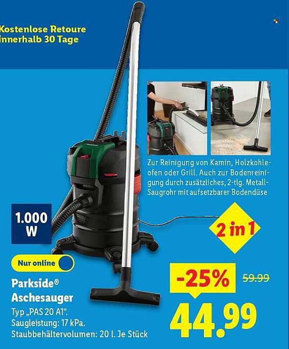 Parkside® Aschesauger Typ „PAS 20 A1“
