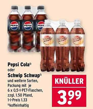 Pepsi Cola® oder Schwip Schwap®, 6 x 0,5 l PET-Flaschen