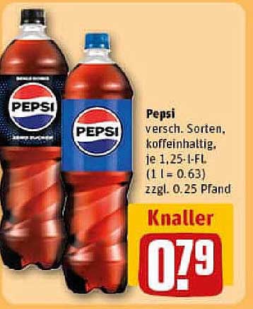 Pepsi versch. Sorten, koffeinhaltig, je 1,25-l-Fl.