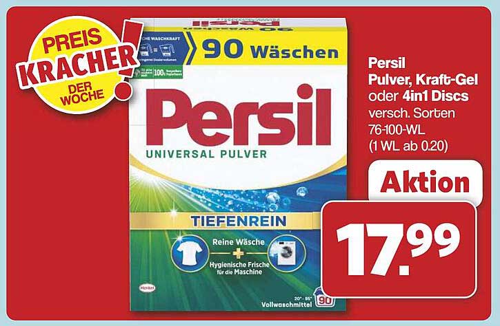 Persil Pulver, Kraft-Gel oder 4in1 Discs – 90 Wäschen für strahlend saubere Wäsche