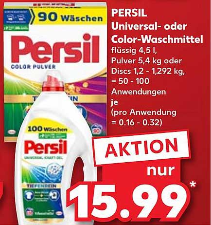 PERSIL Universal- oder Color-Waschmittel 4,5 l flüssig, 5,4 kg Pulver oder Discs 1,2-1,292 kg