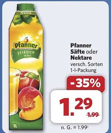 Pfanner Säfte oder Nektare, verschiedene Sorten 1-L-Packung