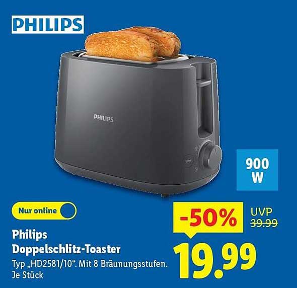Philips Doppelschlitzt-Toaster Typ HD2581/10 mit 8 Bräunungsstufen